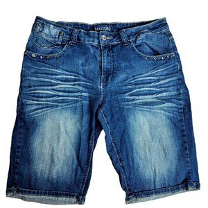 Massin Womens Blue Denim Bermuda Shorts Size 14 With Stud Accents & Embroidered